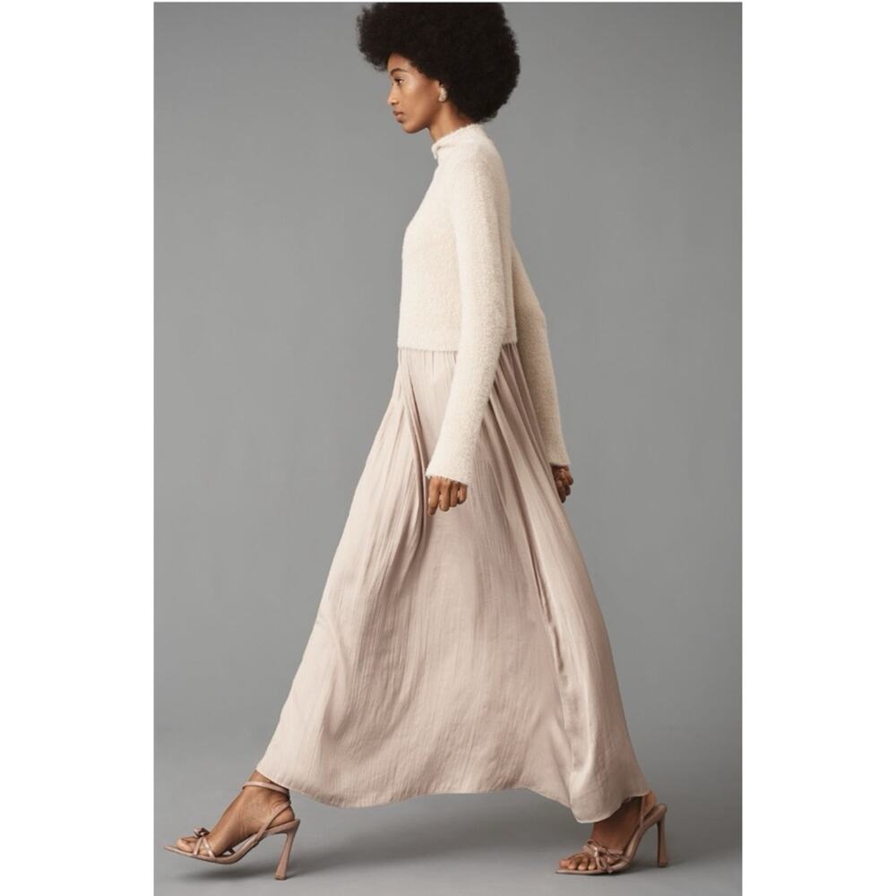 Anthropologie The Thea Eyelash Twofer Sweater Maxi Dress Blush Neutral XLP - Picture 5 of 12
